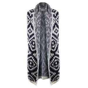 Knit Aztec Print Kimono Vest Cardigan